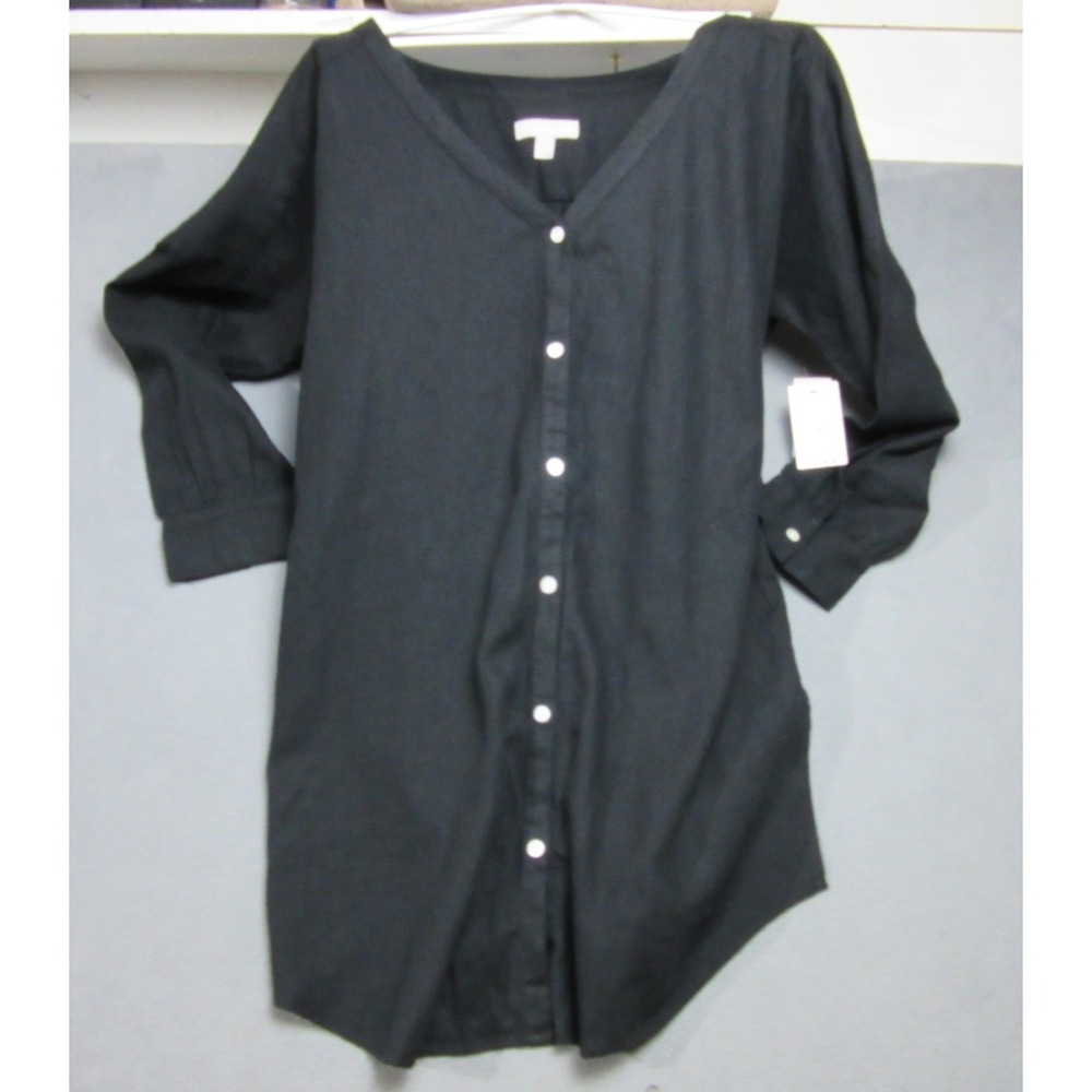 Chelsea28 Linen Cover Up Womens Small Black NEW Oversized V-Neck Button Front